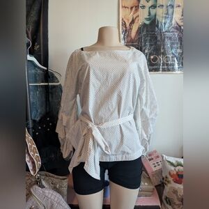 NWOT Max Jeans Polka Dot Belted Blouse Bell/Ruffle Sleeve Size Small